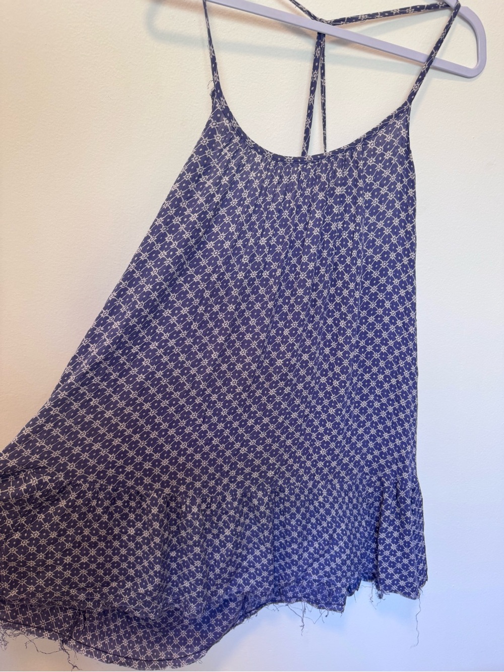 Blue Printed Spaghetti Strap Sun Dress